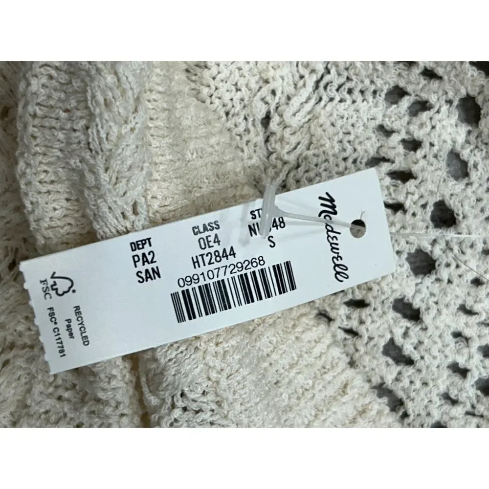 NWT‎ Madewell Womens Cream Relaxed Fit Cropped Scalloped-Trim Sweater Size Small